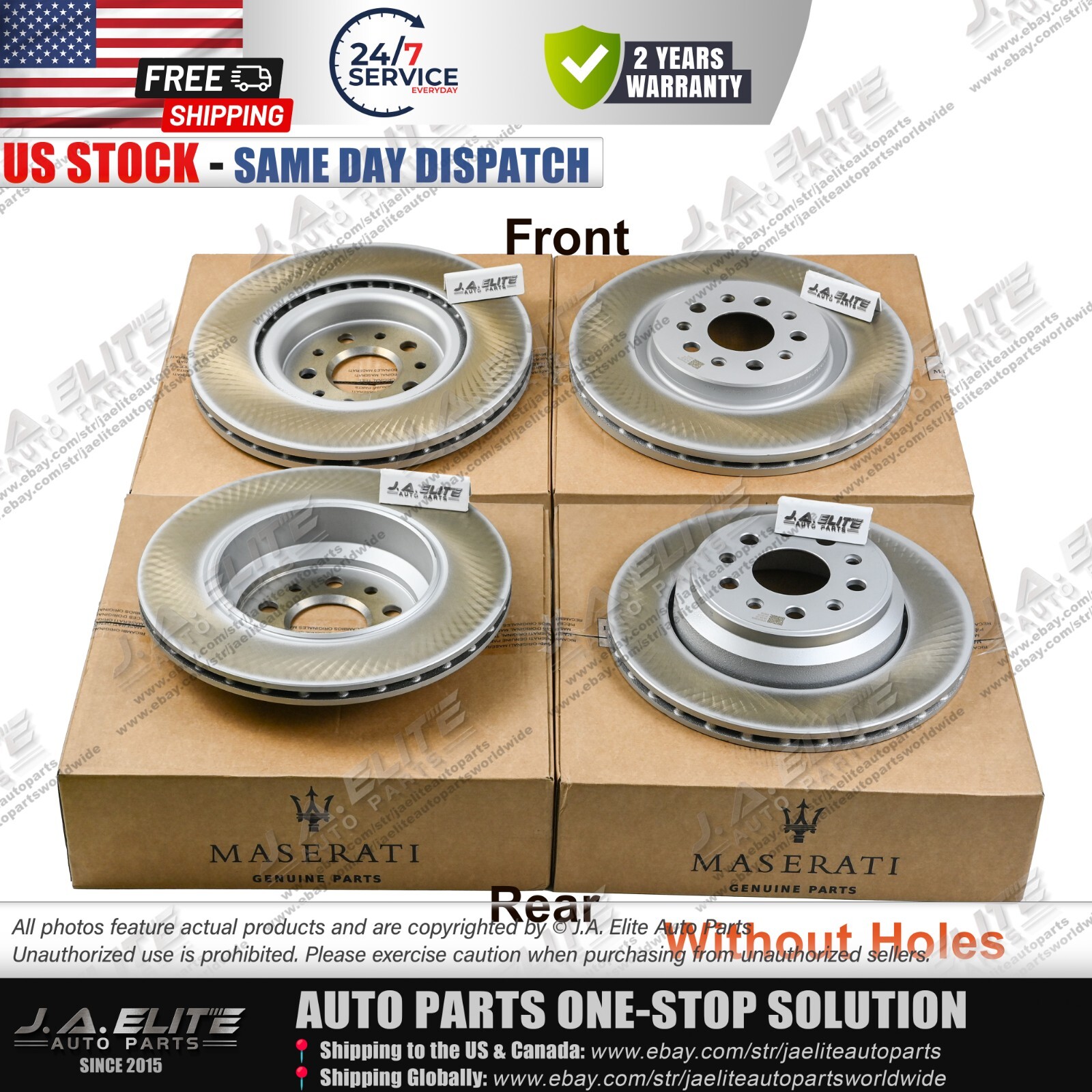 4pcs Front & Rear Brake Rotor Without Holes fit Maserati Ghibli Quattroporte -16