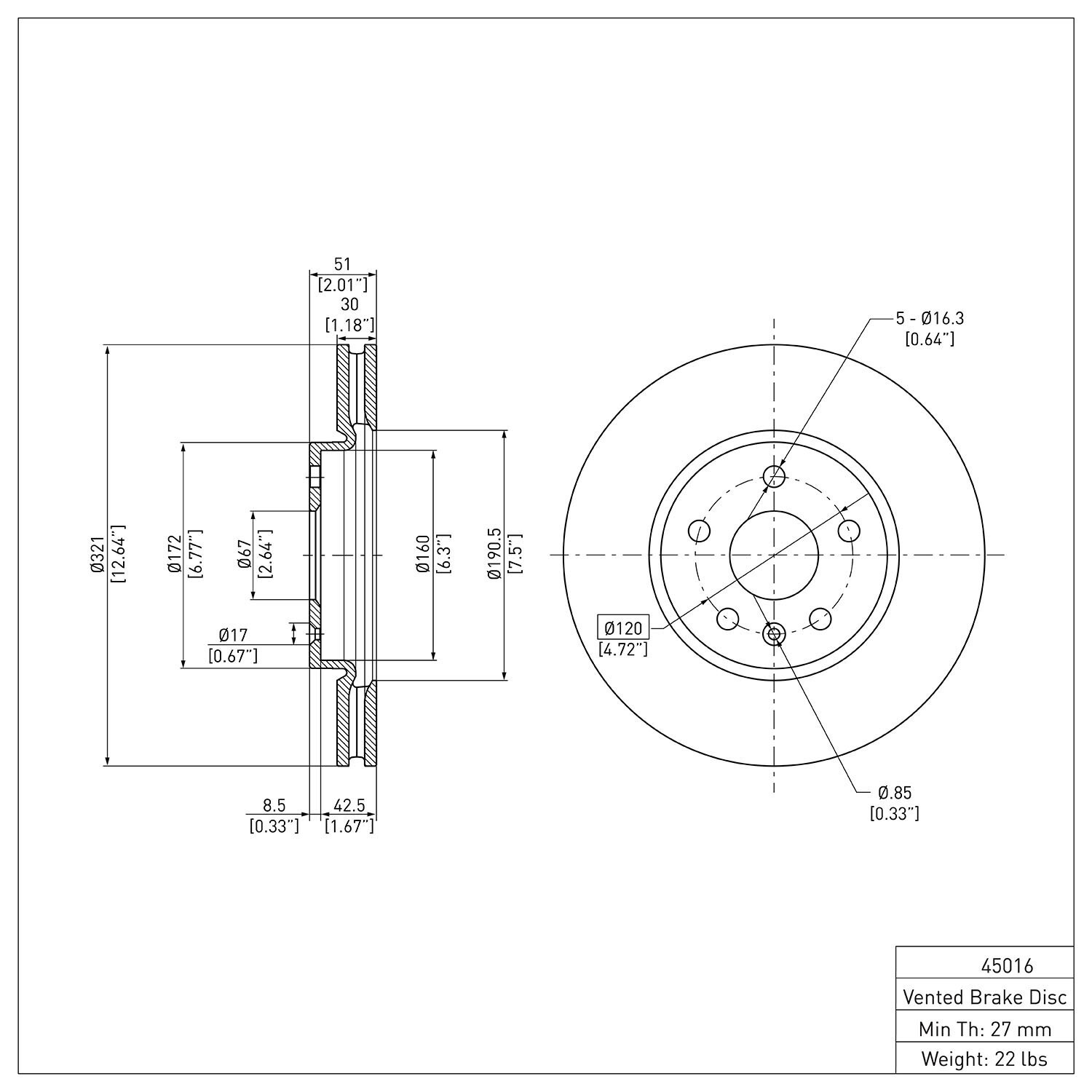 Front Disc Brake Rotor for Corvette, Impala, Regal, Equinox+More (604-45016)