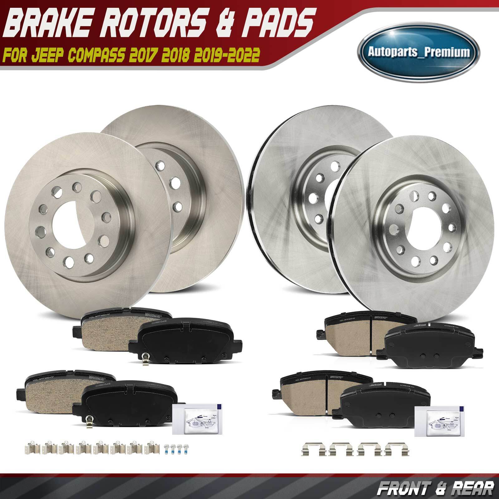 12Pcs Front & Rear Disc Brake Rotors & Ceramic Brake Pads for Jeep Compass 17-22