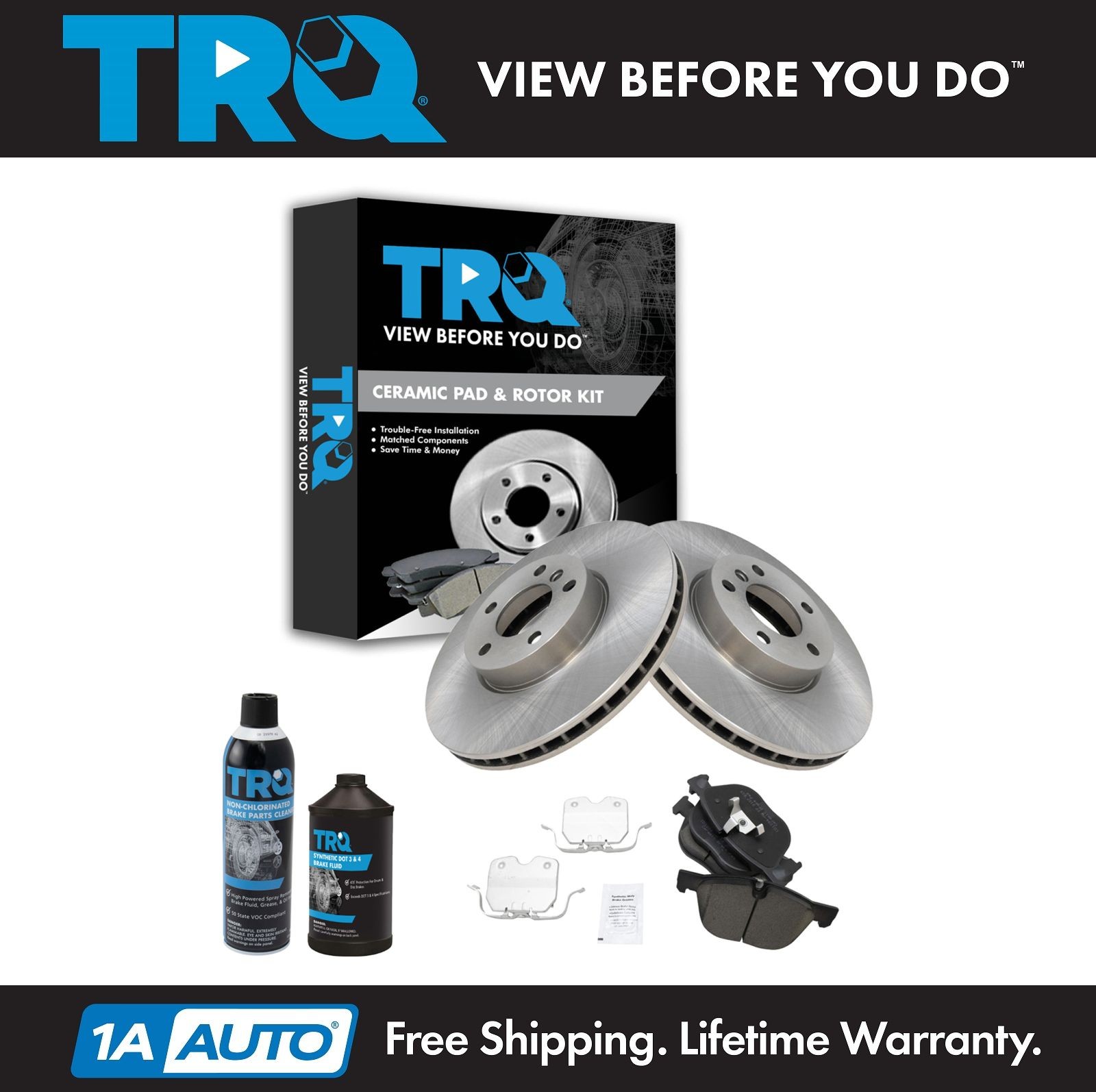 TRQ Front Ceramic Brake Pad & Rotor Kit w/Chemicals for BMW X5 X6 Truck SUV