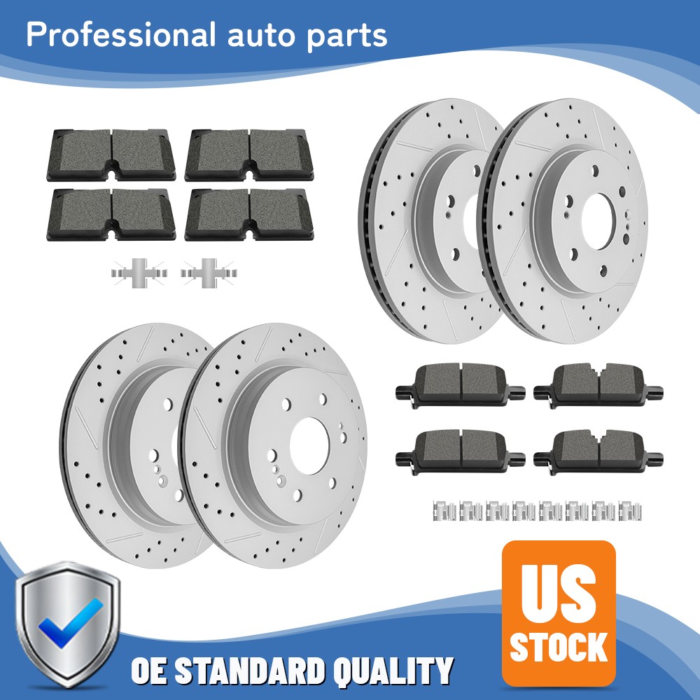 Front Rear Drilled Rotors Brake Pads for Silverado Sierra 1500 Yukon XL Escalade