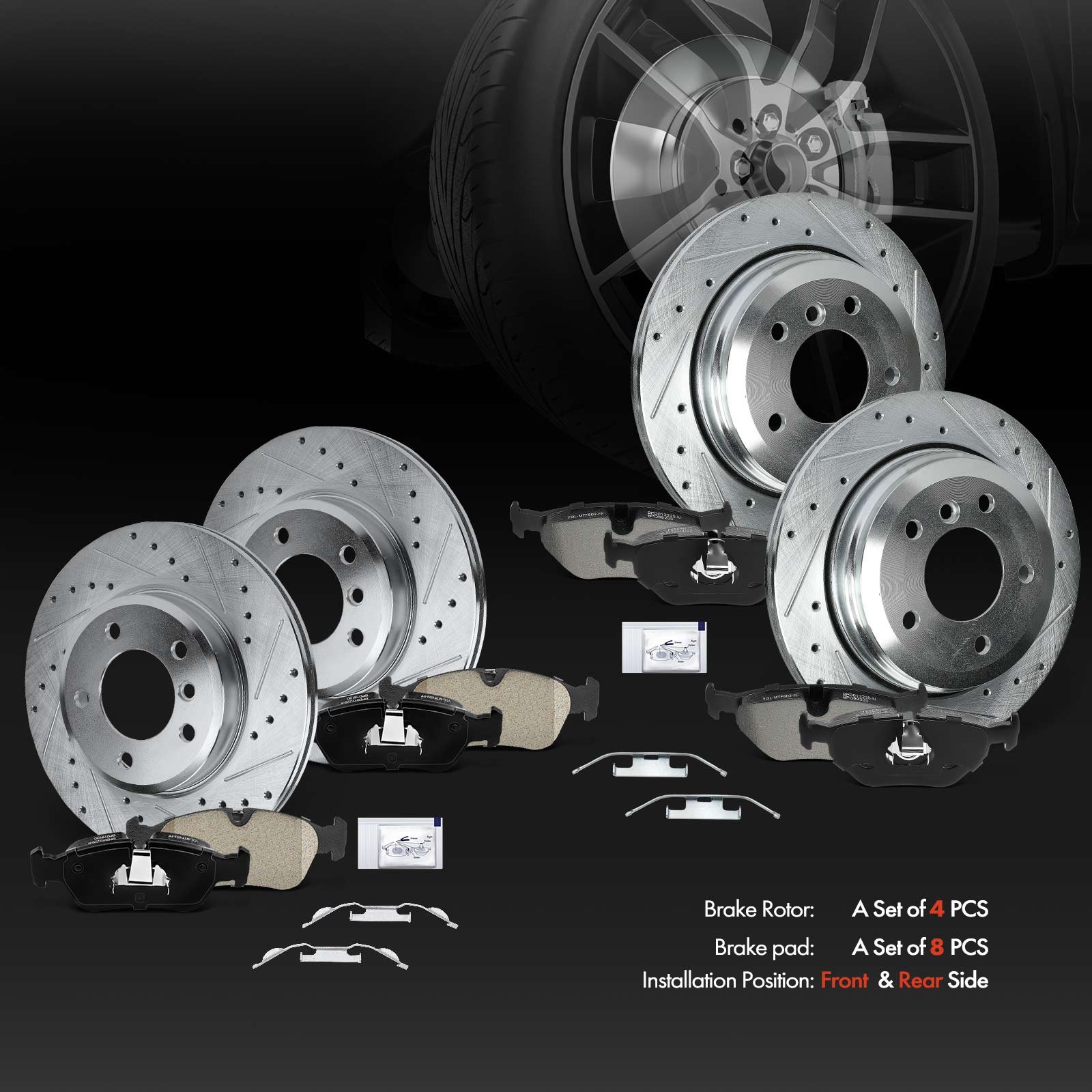 12pcs Front & Rear Side Drilled Rotors & Brake Pads for BMW 325xi E46 2001-2005