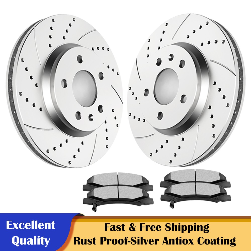 Front Slotted Brake Rotors Discs Ceramic Pads Fit Buick Lucerne V6 Brakes Kits