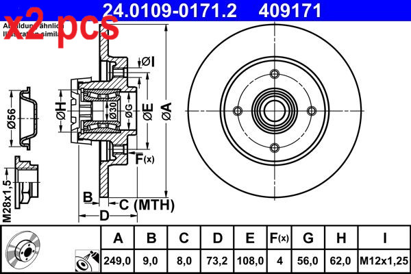 X2 PCS L&R SIDES BRAKE DISC 24.0109-0171.2