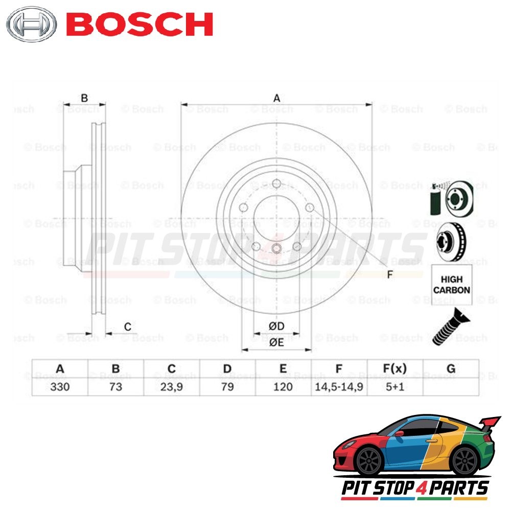 Bosch 0986479215 Brake Disc Single 73 mm Fits VW Golf 2013-2020 34116854999