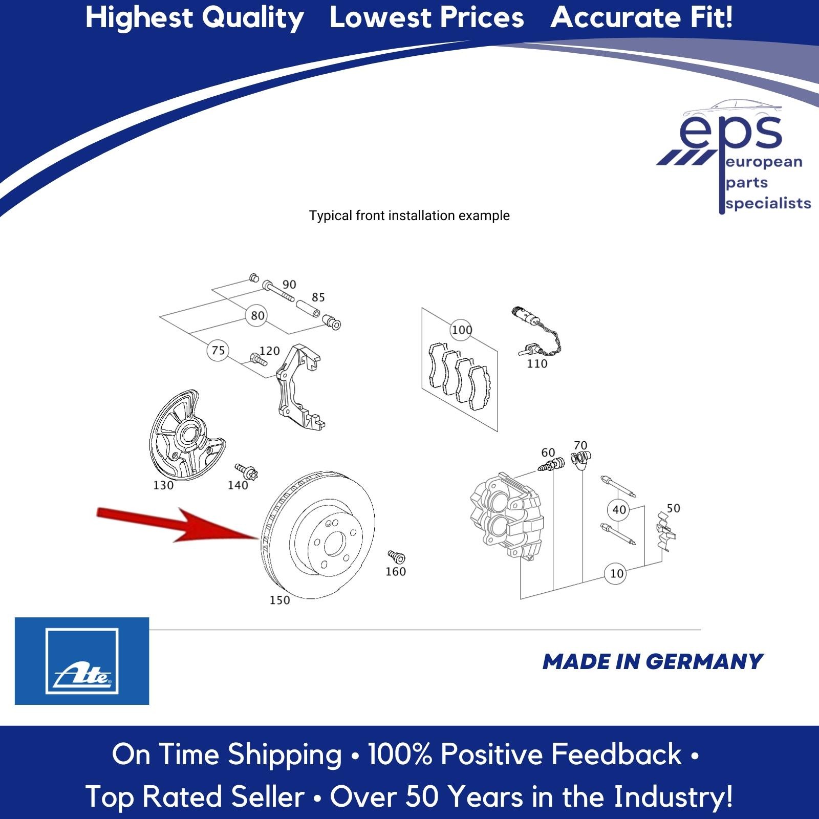 2003-09 E350 E500 Mercedes Front Brake Disc Vented Rotors Ate Made in Germany