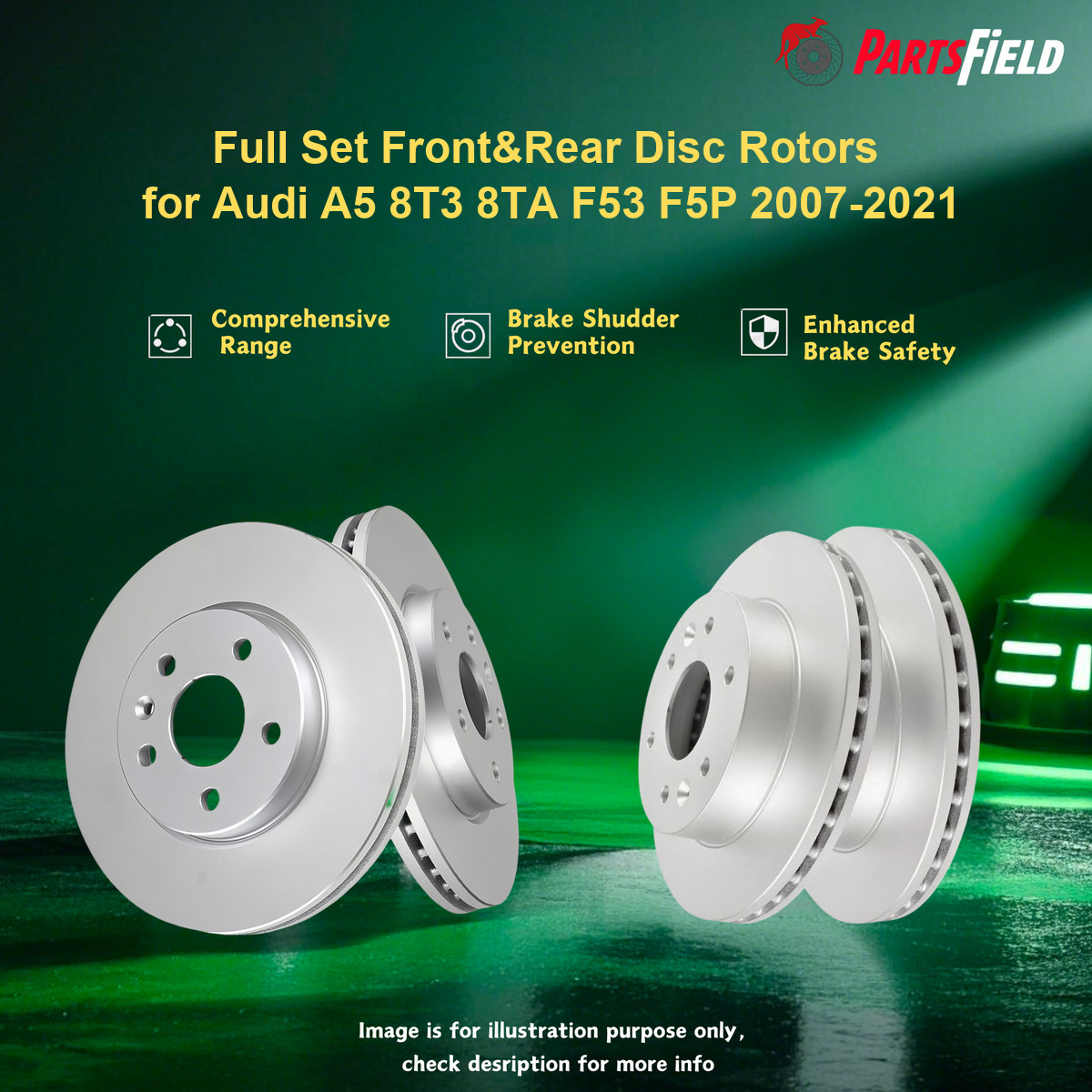 Full Set Front&Rear Disc Rotors for Audi A5 8T3 8TA F53 F5P 2007-2021