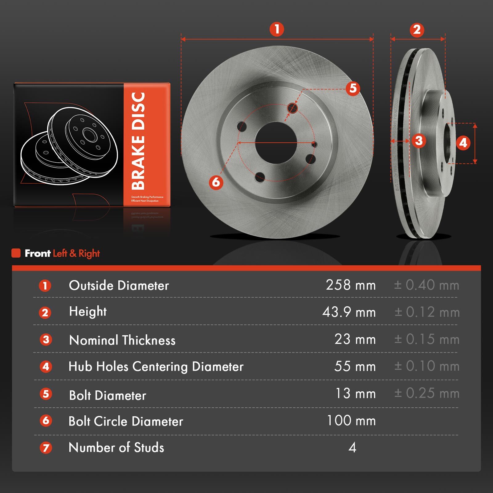 2pcs Front Left & Right Disc Brake Rotors for Mazda 2 2011-2014 L4 1.5L 258 mm