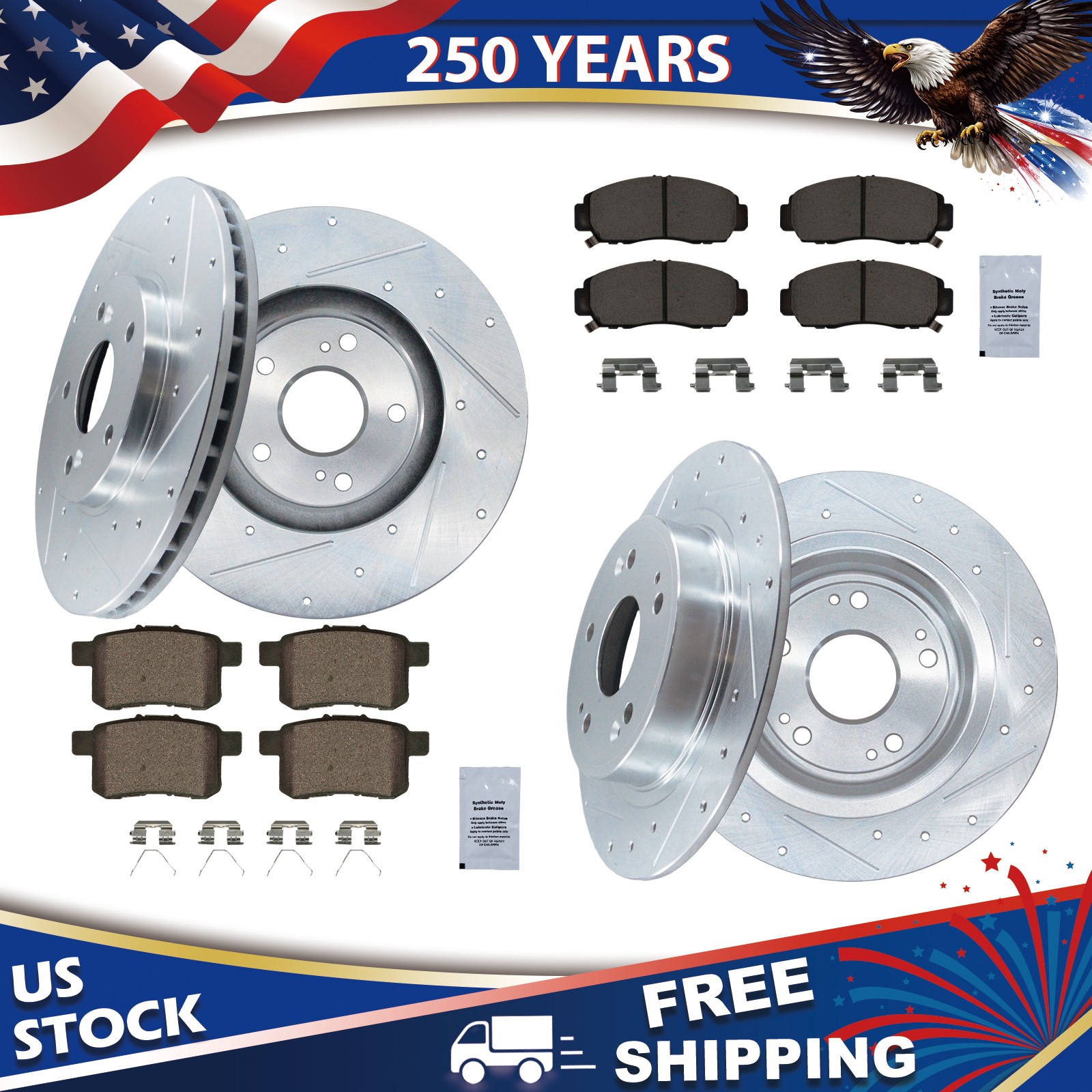 Front Rear Drilled Slotted Rotors Ceramic Brake Pads for Acura TSX 2011-2014