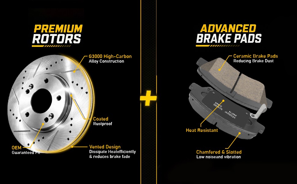 Front Drilled and Slotted Rotor+Ceramic Brake Pad for Hyundai Elantra Kia Forte