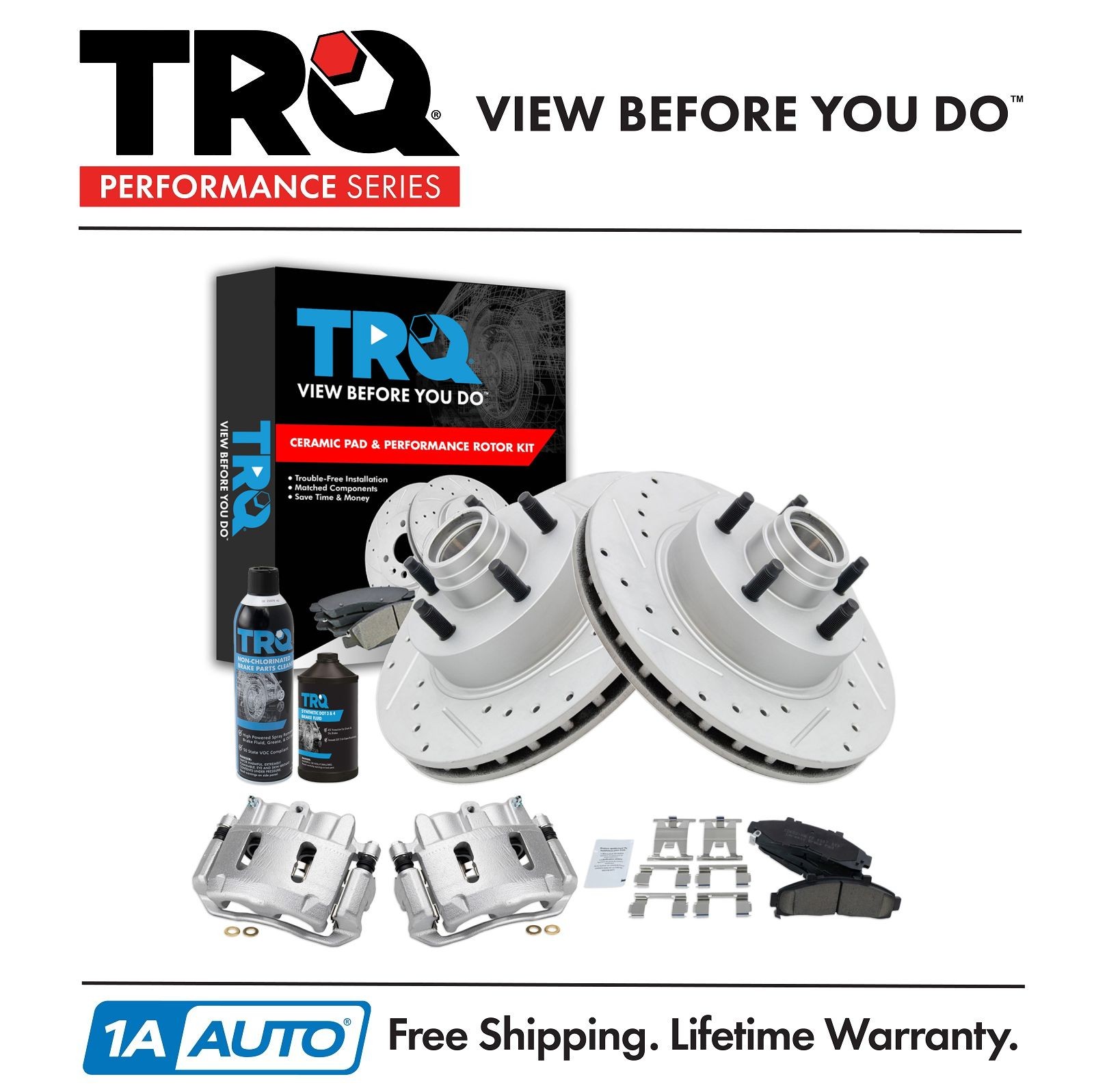 TRQ Front Brake Pad & Rotor Kit Drilled Ceramic Front Fits Ford Mazda Mercury