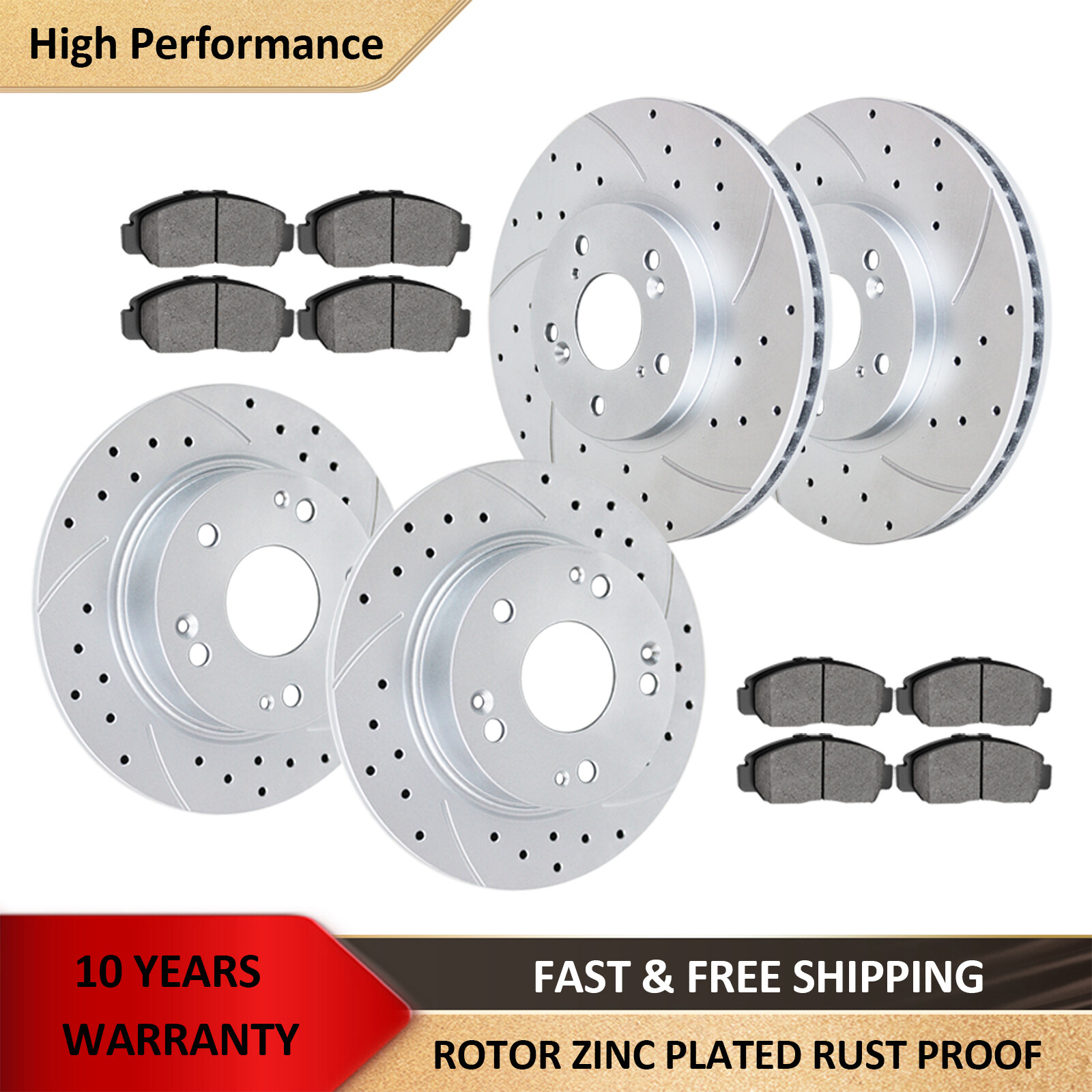 Front Rear Slotted Rotors Brake Ceramic Pads for 2009-11 Honda Accord Acura TSX