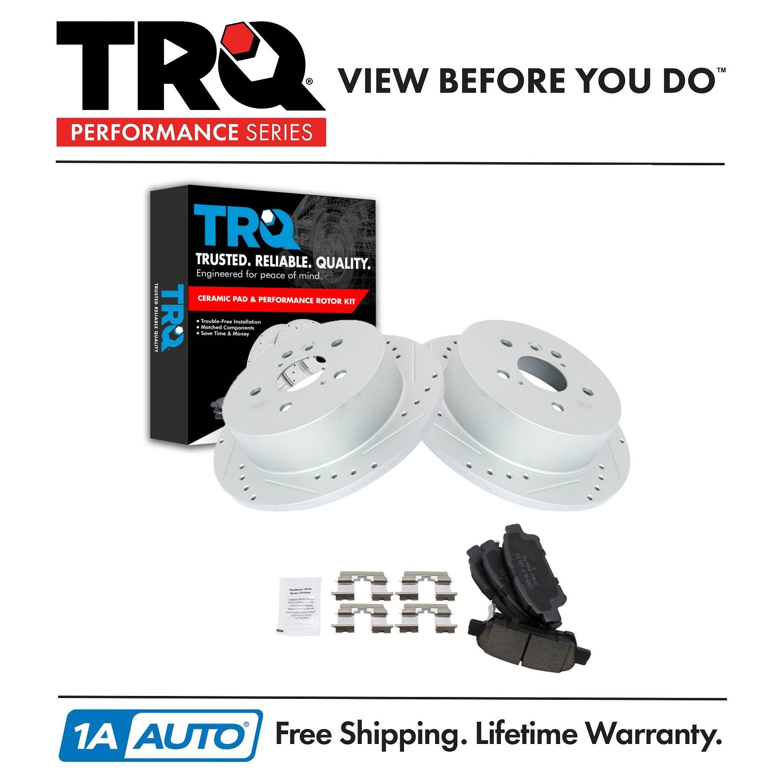 TRQ Rear Posi Ceramic Pads & Performance Rotor Kit for 04-10 Toyota Sienna
