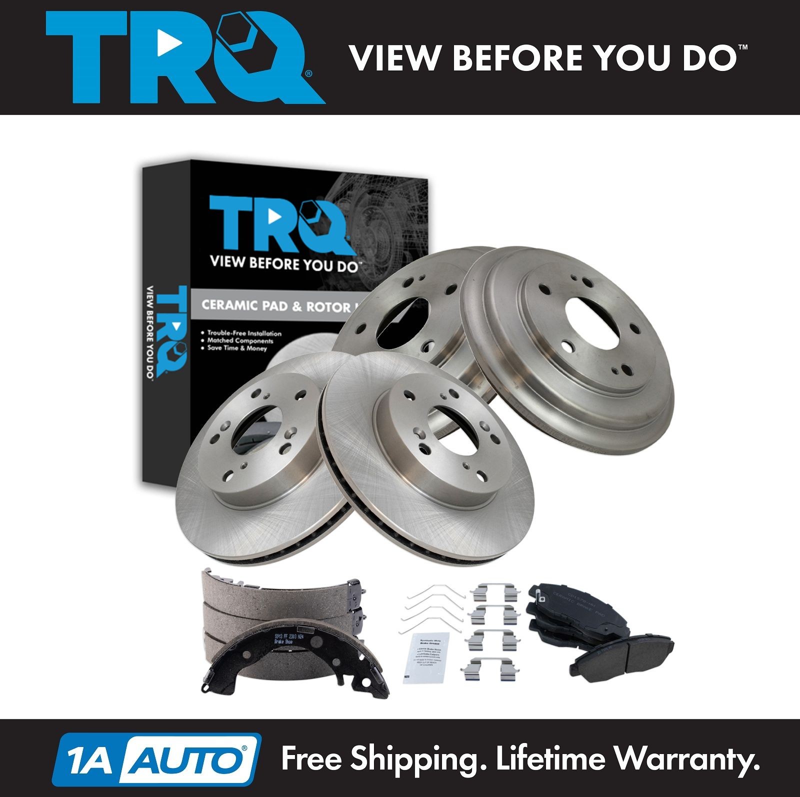 TRQ Front & Rear Brake Pad & Rotor,Shoe & Drum Kit Fits 2012-2015 Honda Civic
