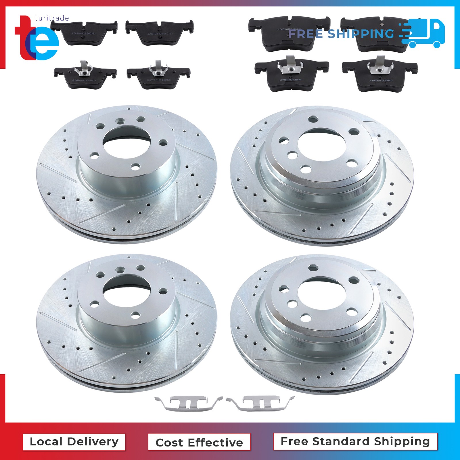For BMW 328i 330i 428i 430i Front & Rear Drilled Brake Rotor & Ceramic Brake Pad