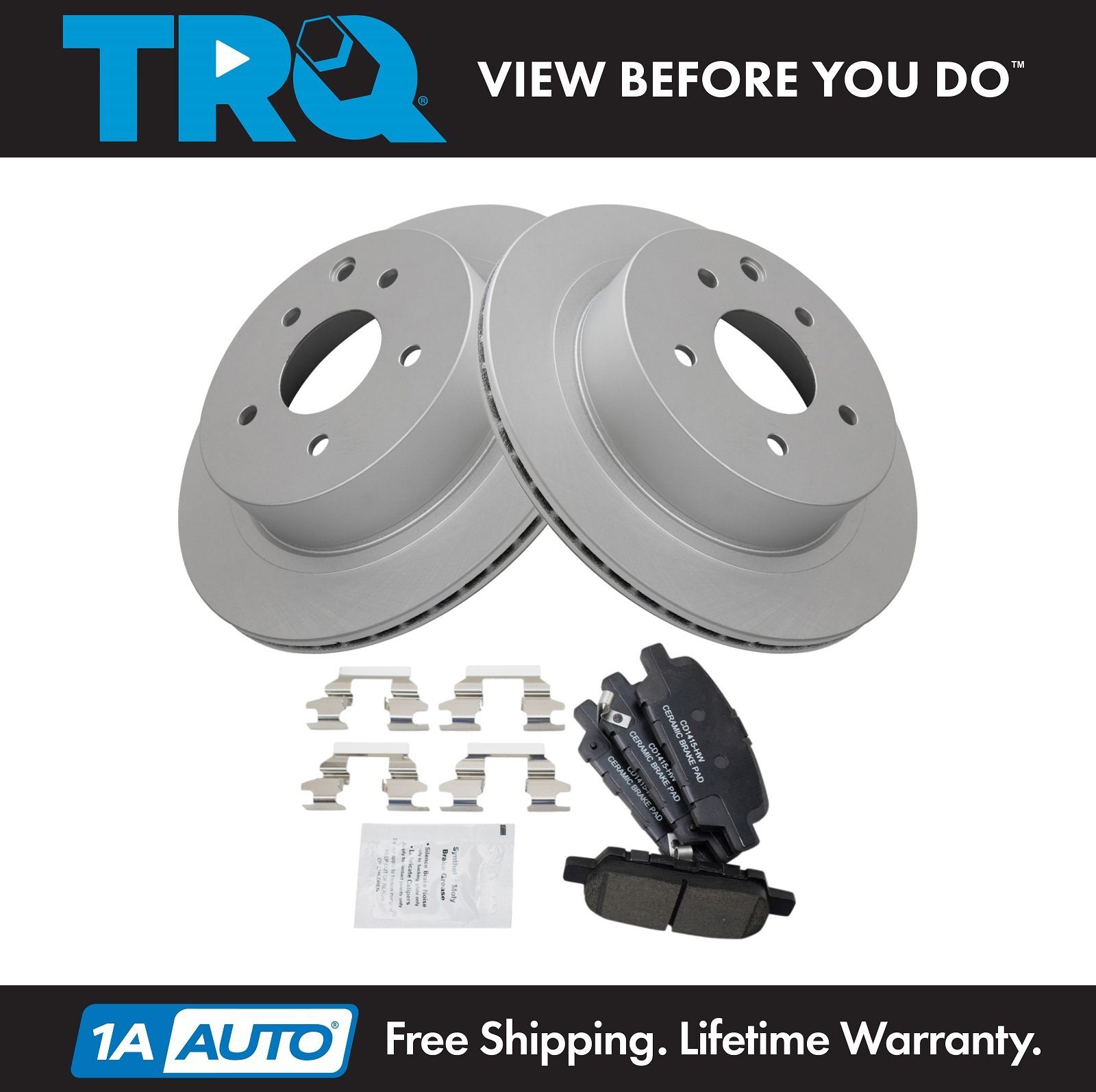 TRQ Rear Brake Pad & Rotor Kit Ceramic Premium G-Coated for INFINITI Nissan