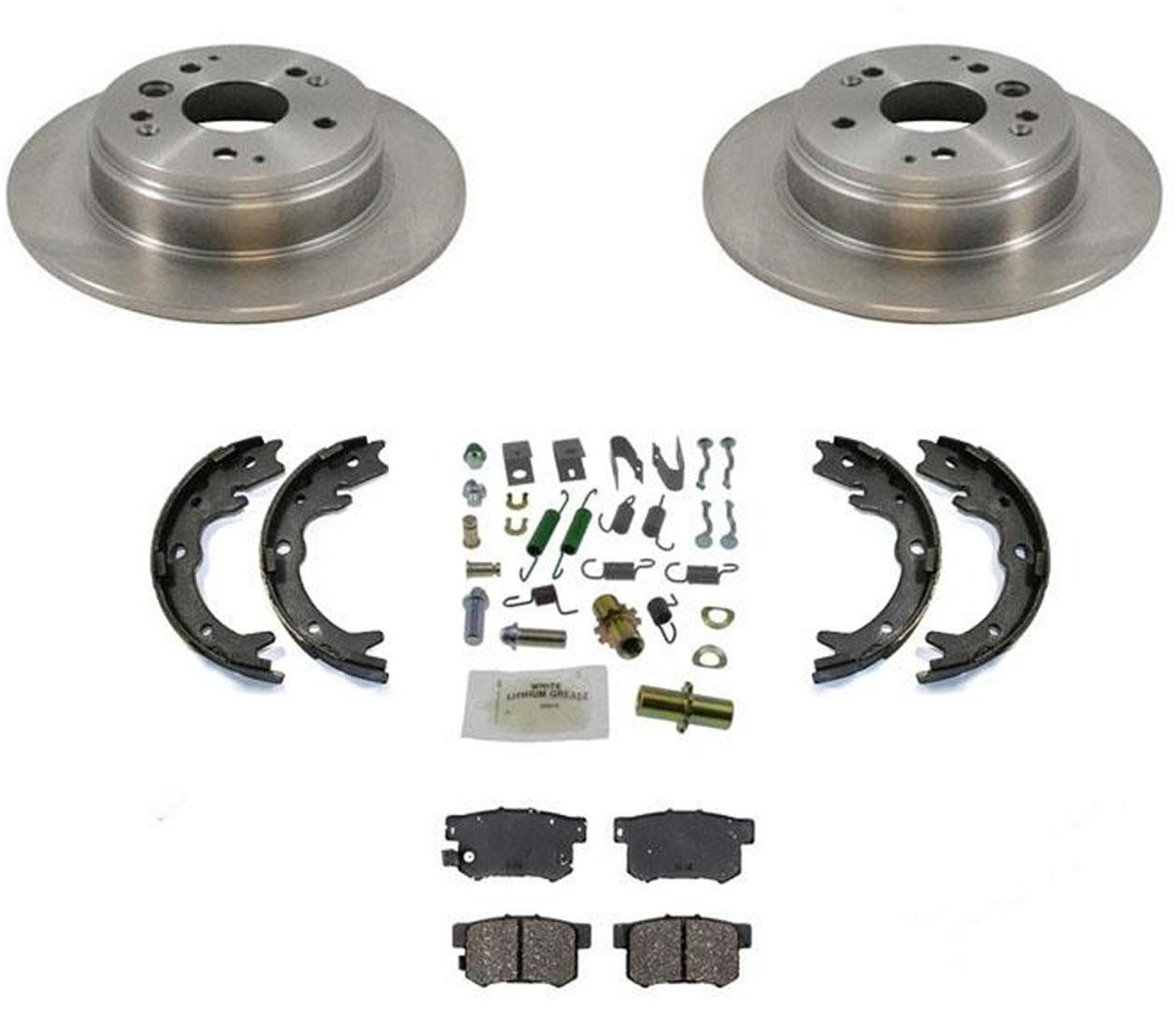 Rear Rotors Brake Pads Shoes Springs for Acura TL S 04-08 & Honda Element 03-11