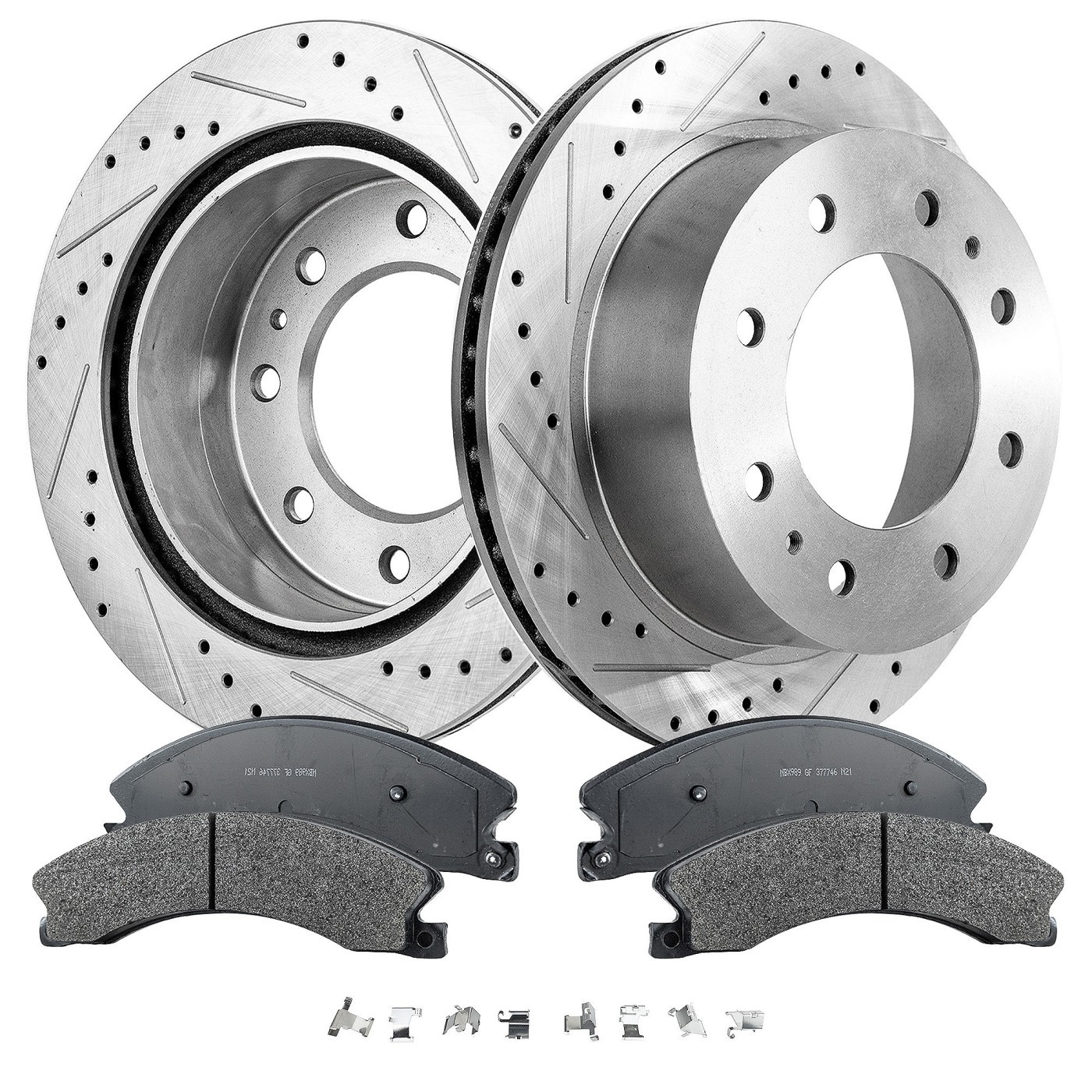 Disc Brake & Pad Kit For 11-19 Chevy Silverado 2500 HD Rear LH RH Cross-drilled