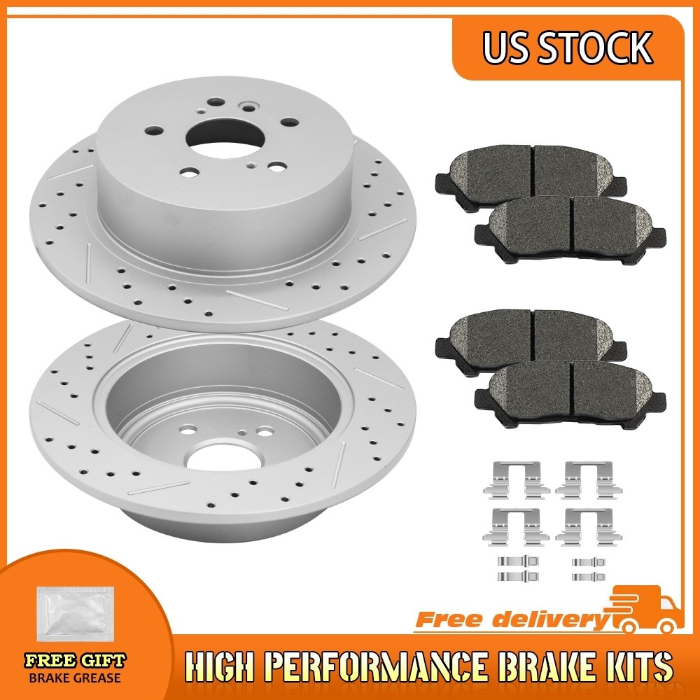 For 2008-2014 Toyota Highlander 12.17″Rear Drilled Brake Rotor Ceramic Brake Pad