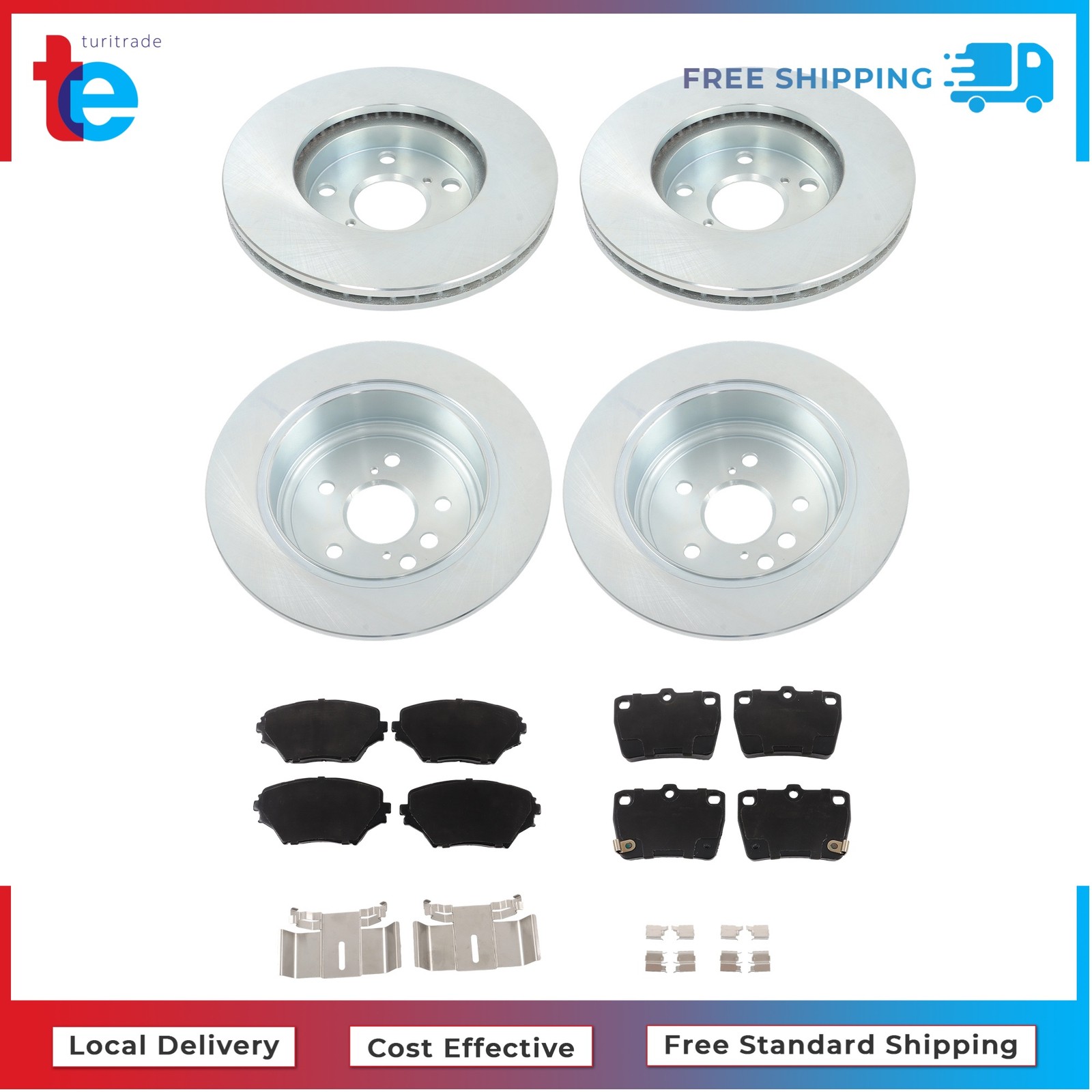 For Toyota RAV4 2004 2005 Front & Rear Disc Brake Rotors and Ceramic Brake Pads