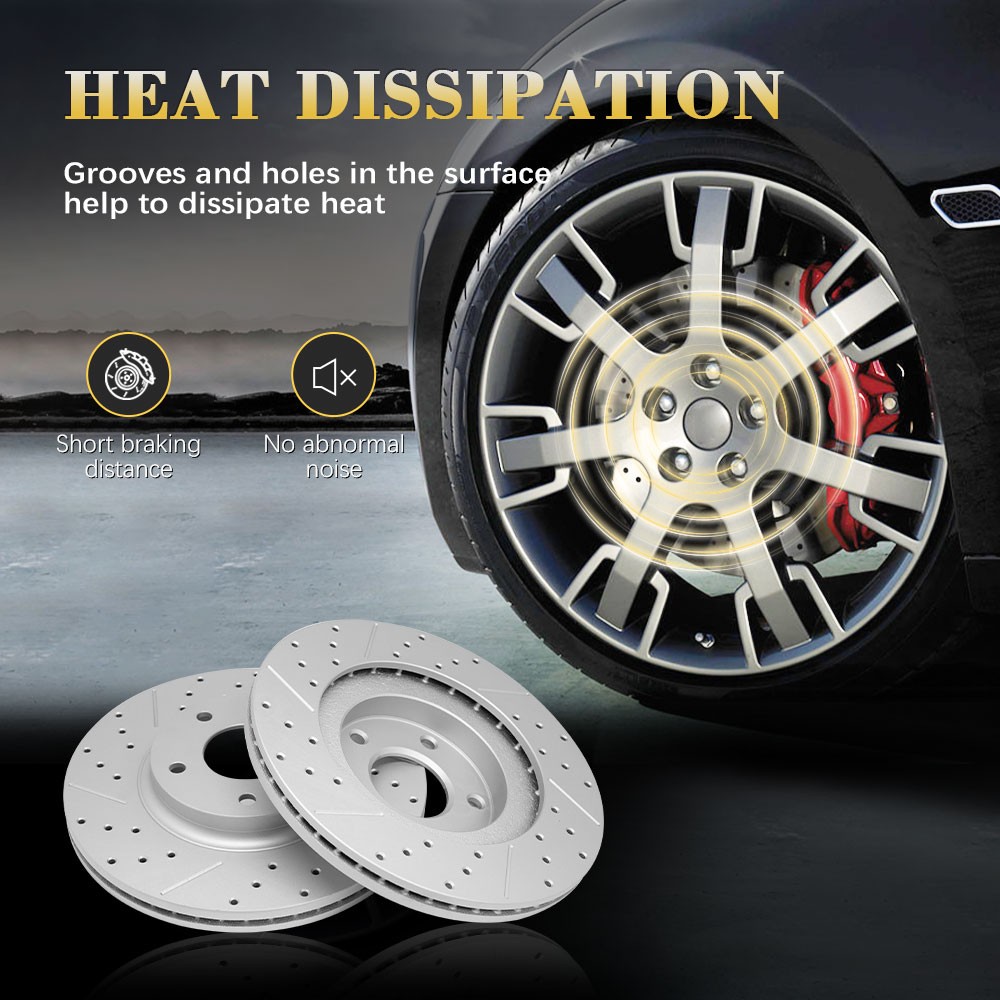 276mm Front Drilled & Slotted Disc Brake Rotors For 2008 – 2011 Ford Focus 2.0L