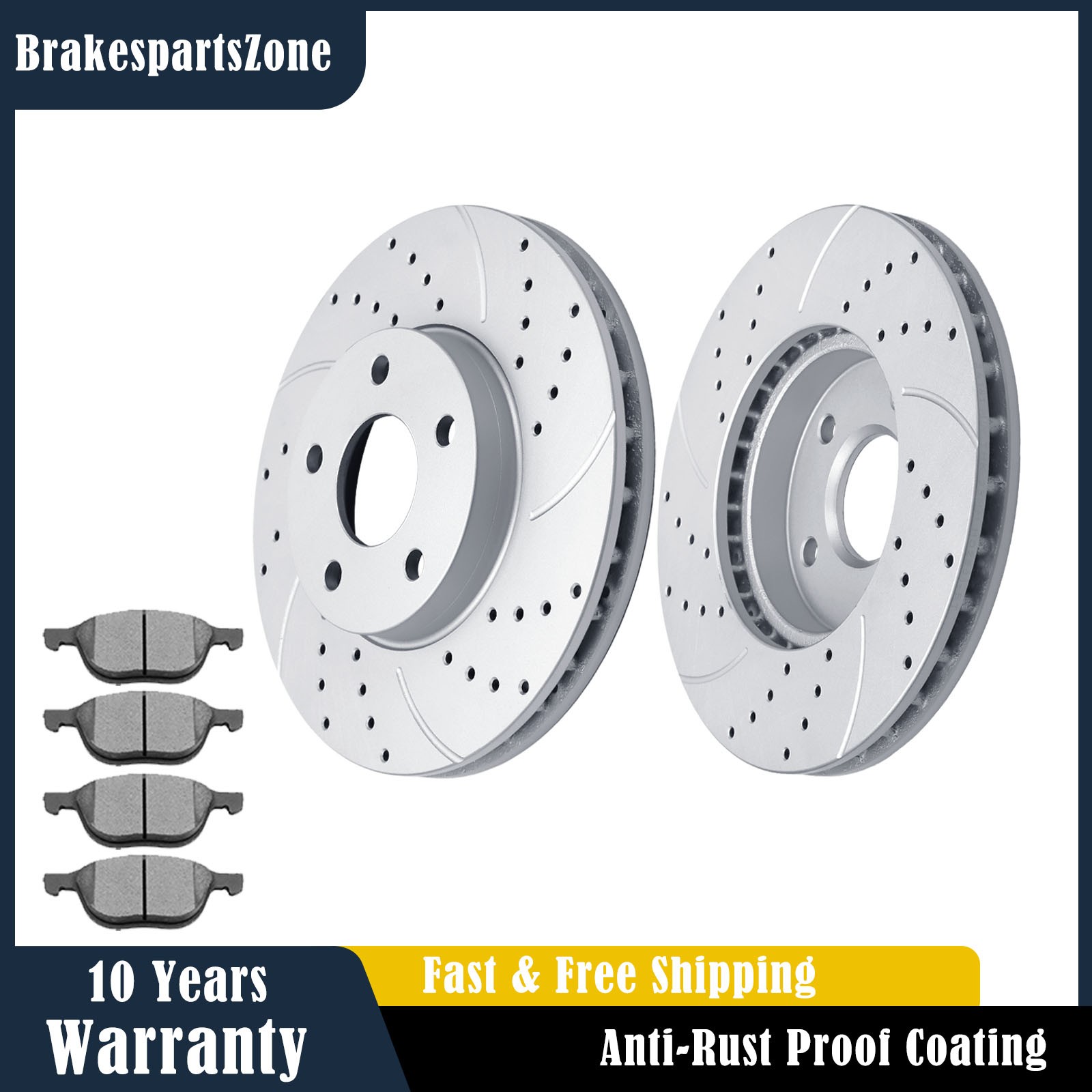 Front Brake Rotors Pads fit for Ford Focus 2012 2013-2016 2017 2018 S SE Drilled