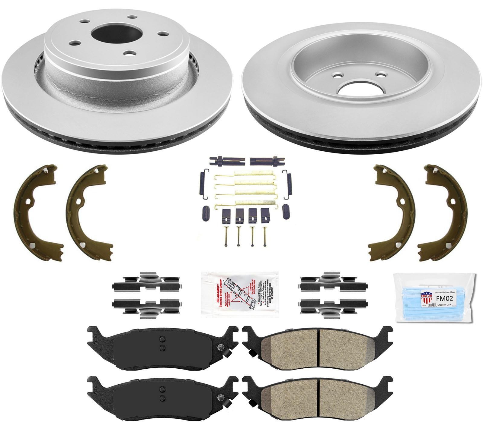 Rear Coated Disc Brake Rotors Pads Hardware Fits 2006-2018 Ram 1500