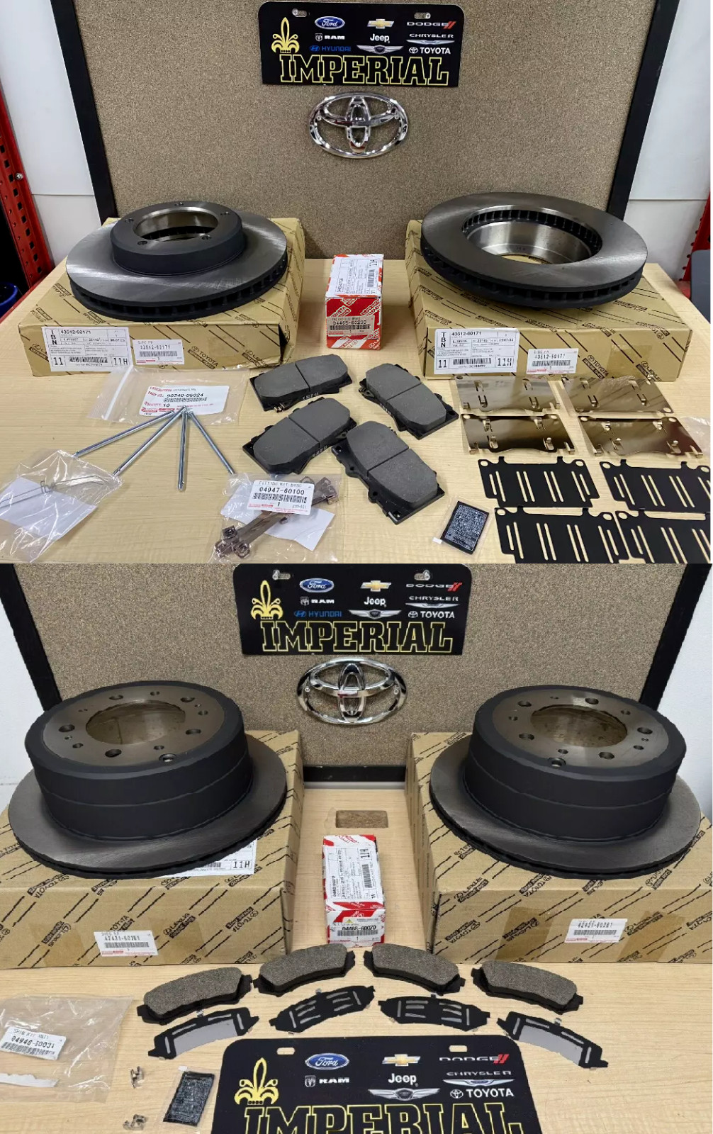1998-2007 TOYOTA LAND CRUISER OEM FRONT & REAR BRAKE ROTORS OEM PADS & SHIMS NEW