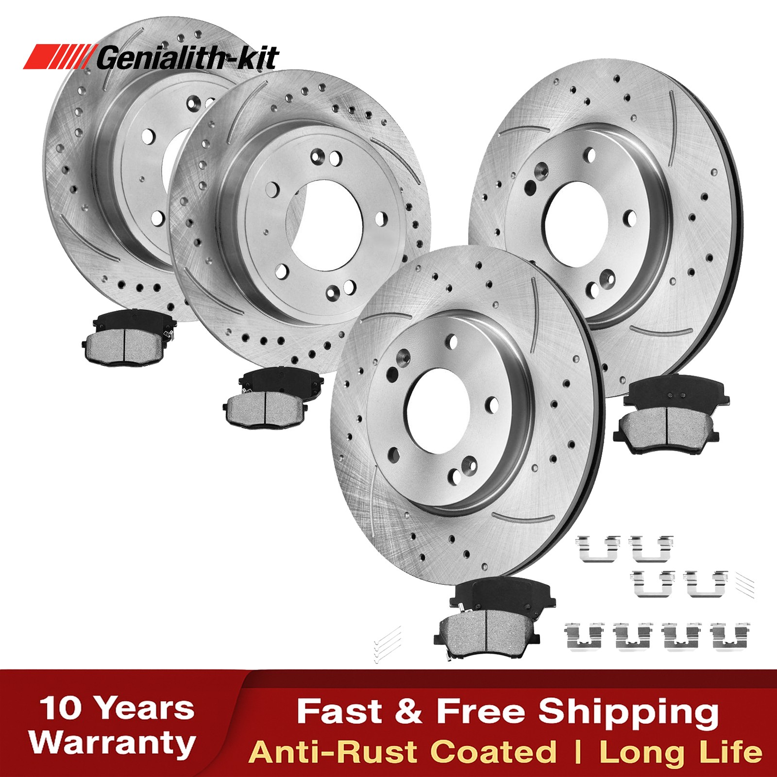 Front & Rear Drilled Rotors Brake Pads for 2017 2018-2020 Hyundai Elantra 2.0L