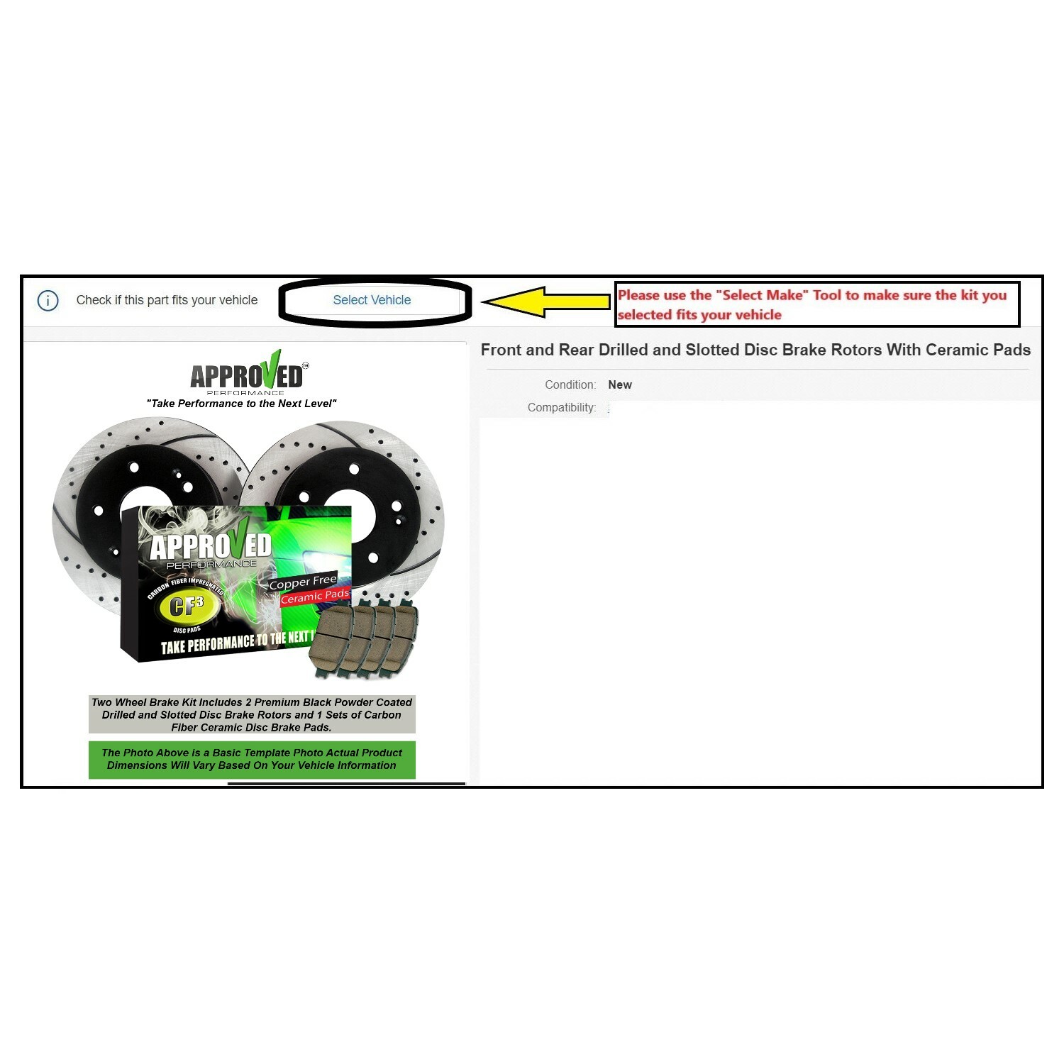 Front and Rear Brake Kit Drilled & Slotted Brake Rotors with Ceramic Brake Pads