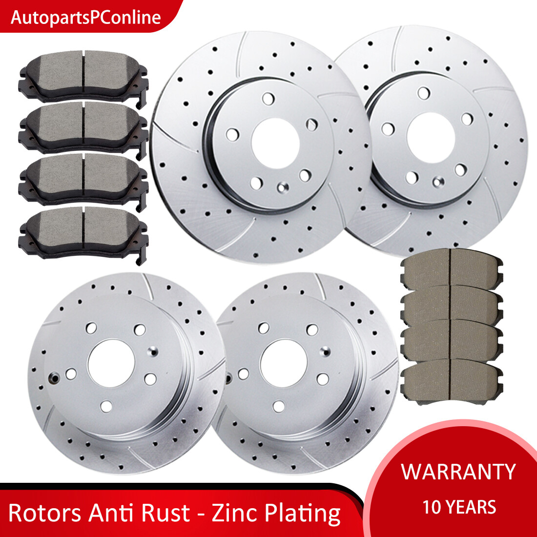 Front Rear Drilled Slotted Rotors Brake Pads for Chevrolet Equinox GMC Terrain