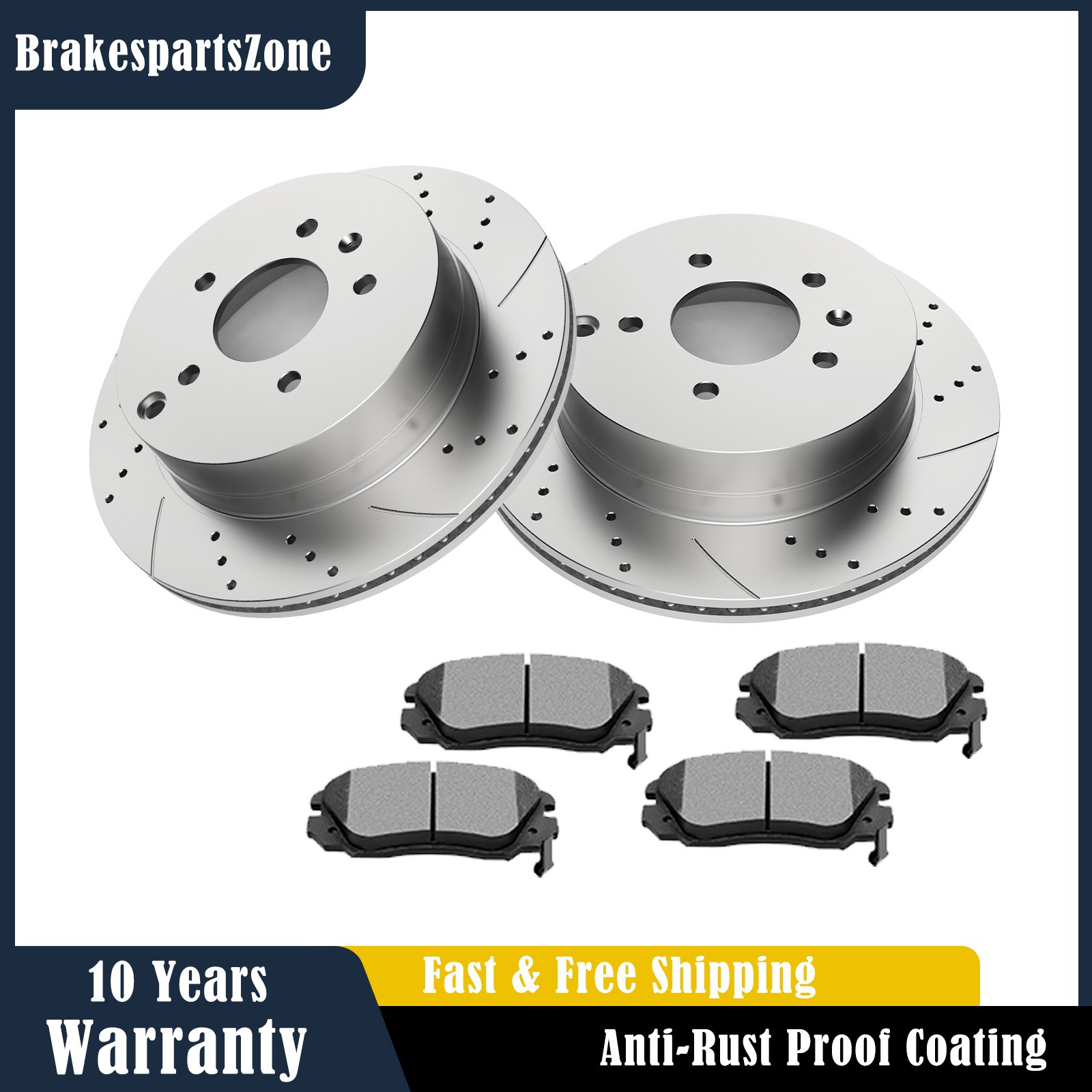 Rear (303mm) Brake Rotors Pads Kit Fit for GMC Terrain 2010-2017 Drilled Slotted