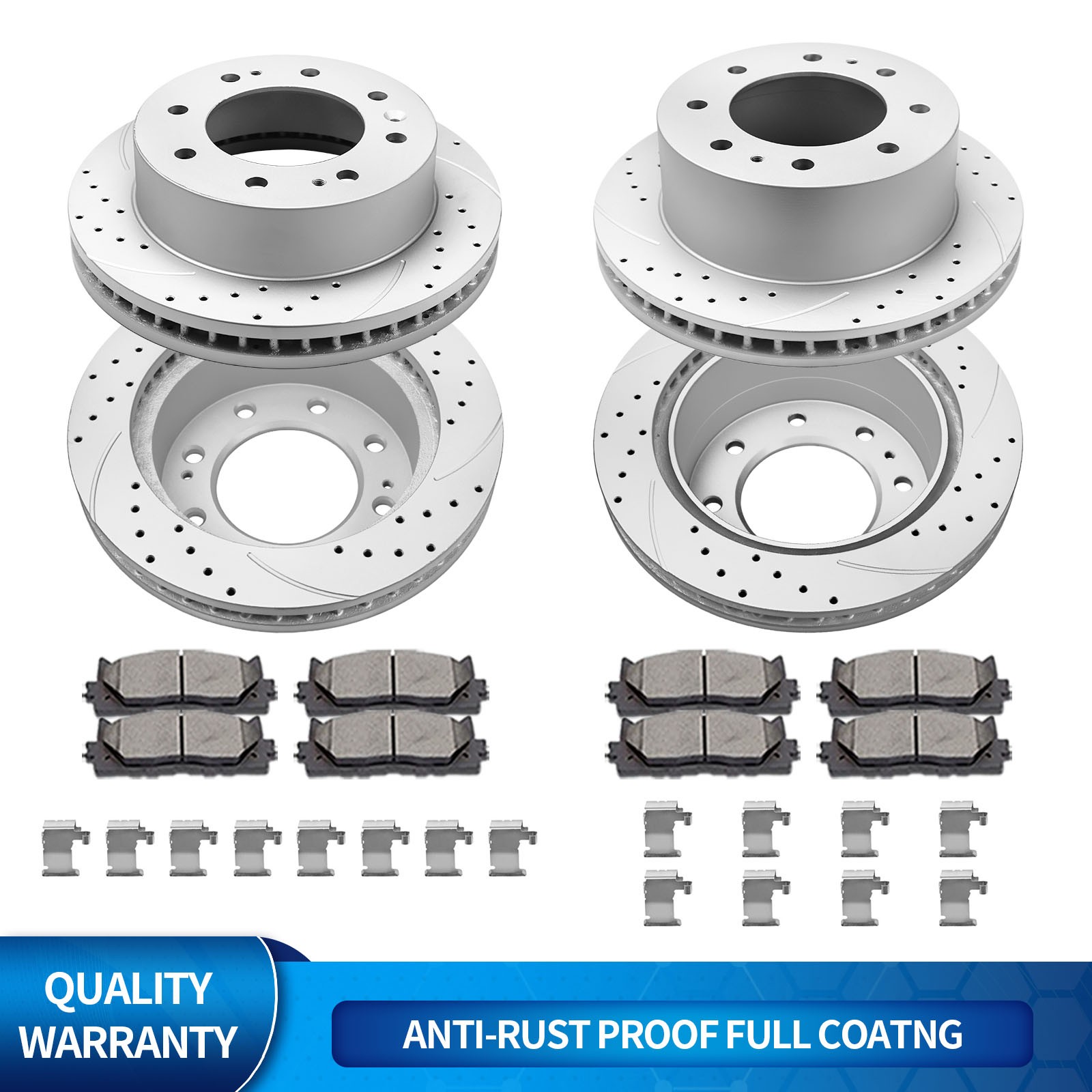 Front Rear Slotted Discs Rotors Brake Pads Kit Fit for Silverado Sierra 2500 HD