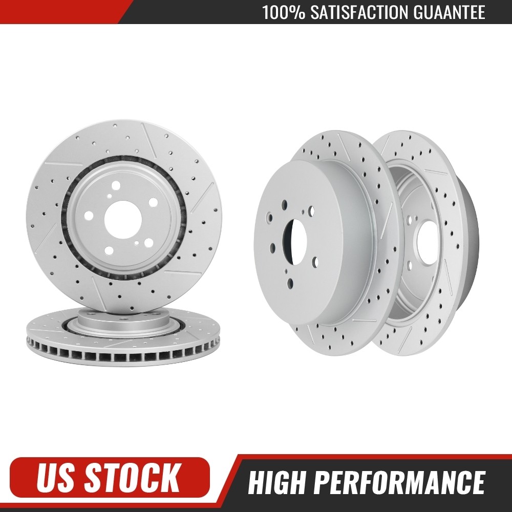 For 2010-15 Rx350 Rx450h Highlander Sienna Front Rear Drilled Brake Disc Rotors
