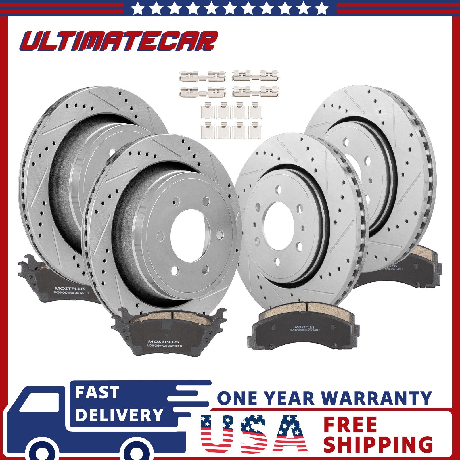 Front & Rear Drilled Slotted Rotors w/ Brake Pads For 2012-2020 Ford F150 F-150